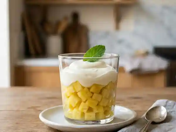 Délice sucré à l'ananas frais et sa crème légère vanillée - Photo de présentation