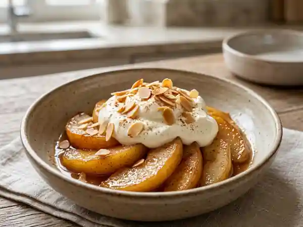 Pommes et poires rôties au miel et amandes - Photo de présentation