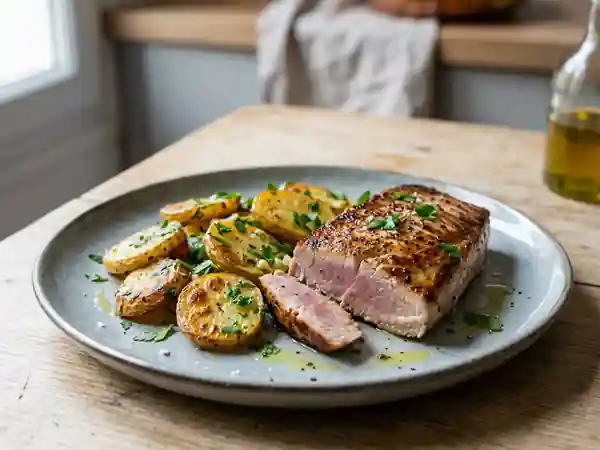 Délicieuse bonite grillée aux pommes de terre fondantes - Photo de présentation