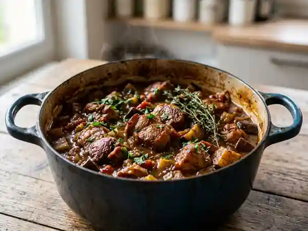 Porc fondant aux aubergines et thym - Photo de présentation