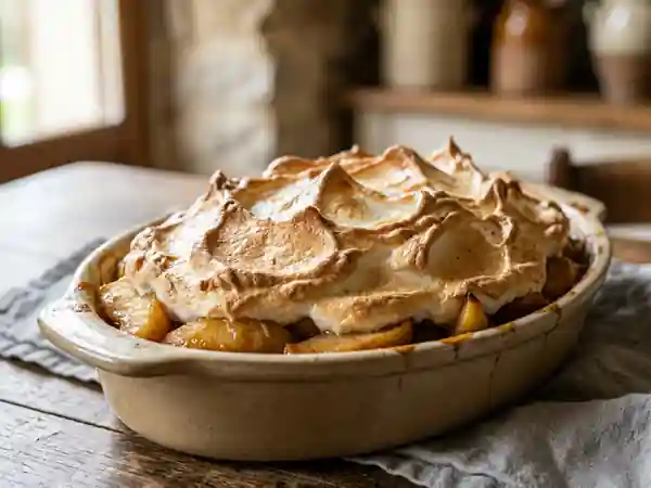 Pommes au beurre sous nuage de meringue - Photo de présentation