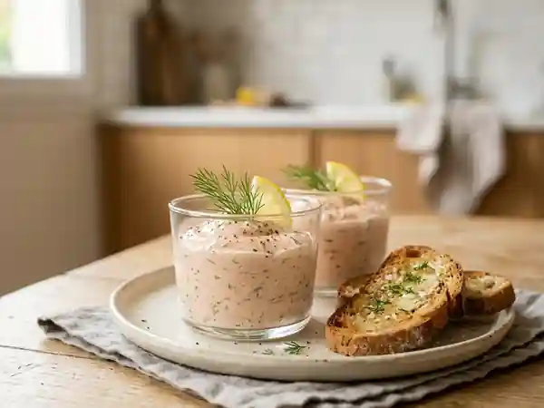 Délicieuse mousse de saumon frais au dill pour apéritif raffiné - Photo de présentation