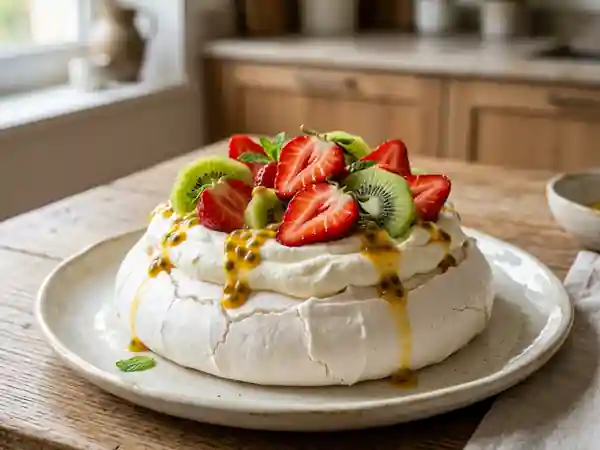 Pavlova nuageuse aux fruits frais et chantilly - Photo de présentation