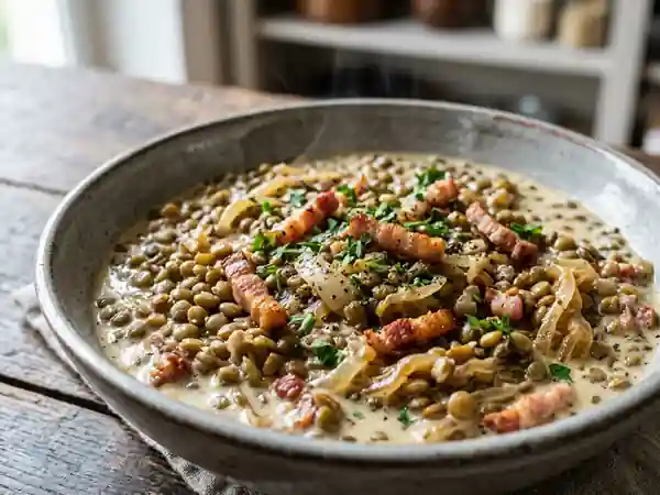 Lentilles crémeuses aux lardons fumés - Photo de présentation