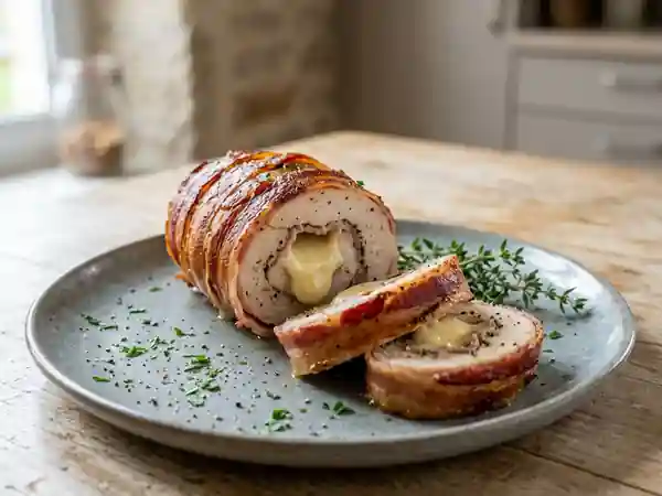 Délicieuse roulade au vacherin et lard croustillant - Photo de présentation