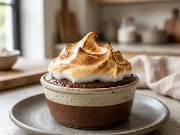 Semoule onctueuse au cacao et meringue dorée - Photo de présentation
