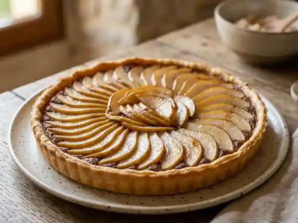 Tarte fondante poire et crème de marron - Photo de présentation
