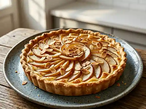 Délicieuse tarte aux poires et petits suisses : dessert gourmand et léger - Photo de présentation