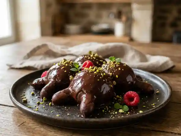 Tétine de vache fondante au chocolat noir - Photo de présentation