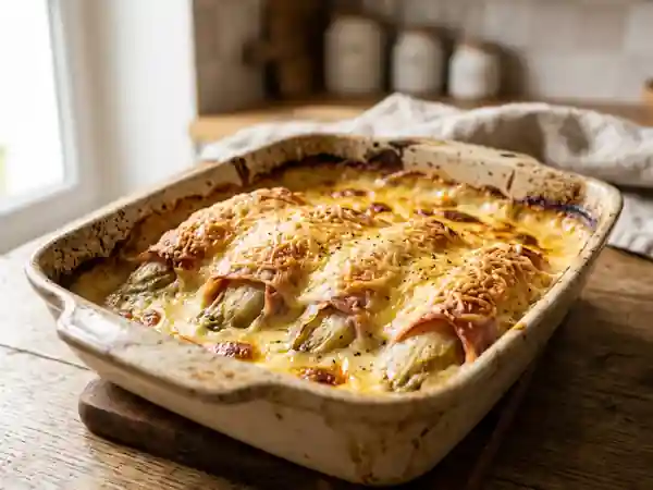 Délicieuse variante d'endives au jambon gratinées - Photo de présentation