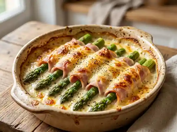 Asperges fondantes au jambon gratinées - Photo de présentation