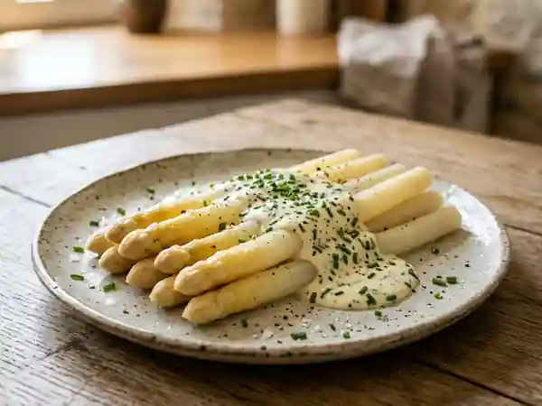 Asperges fondantes et crème ciboulette - Photo de présentation