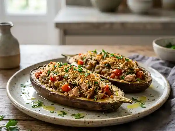 Délicieuses Aubergines Farcies au Thon et aux Herbes - Photo de présentation