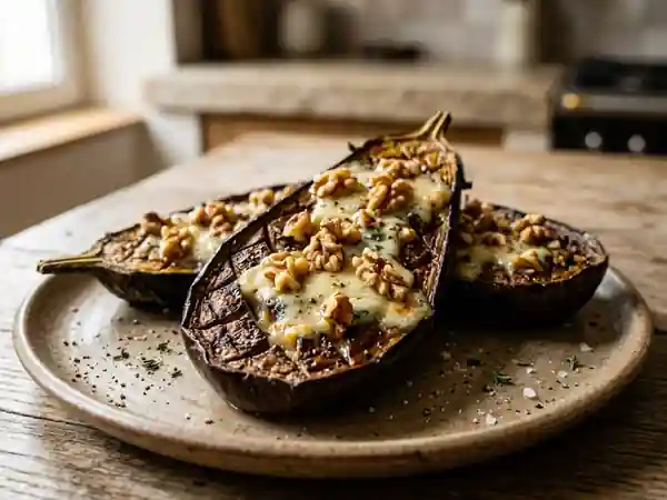 Aubergines fondues au Roquefort et noix - Photo de présentation