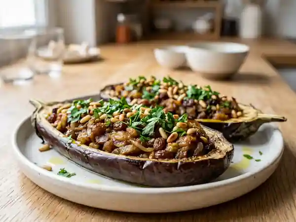 Aubergines Fondantes aux Pignons et Raisins - Photo de présentation