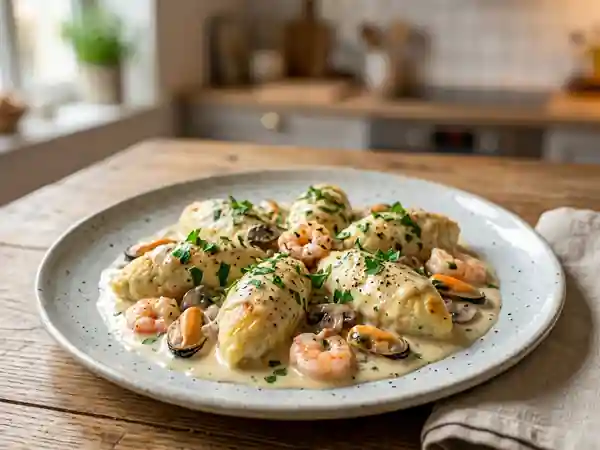 Quenelles crémeuses aux fruits de mer et vin blanc - Photo de présentation