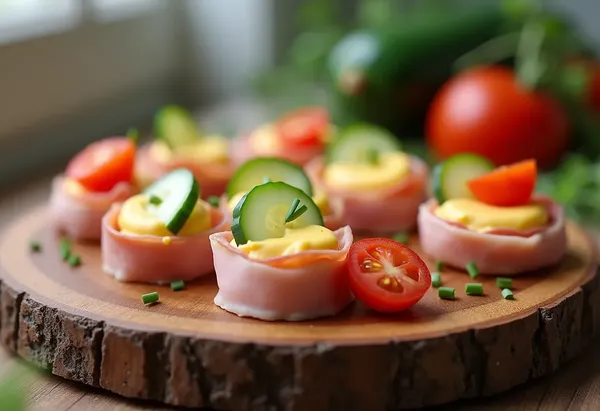 Délicieuses bouchées fraîches au jambon pour apéritif convivial