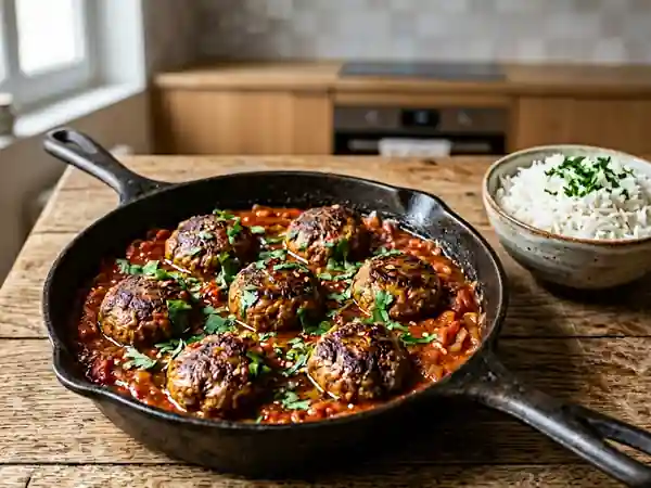 Délicieuses boulettes de bœuf à la sauce épicée maison - Photo de présentation