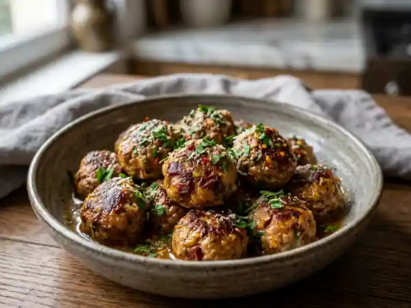 Délicieuses boulettes de bœuf au chorizo épicé - Photo de présentation