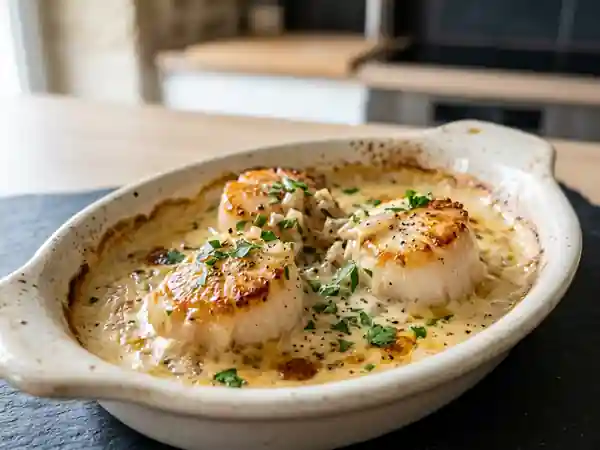Délicieuses Coquilles Saint-Jacques à la Crème et au Vin Blanc - Photo de présentation