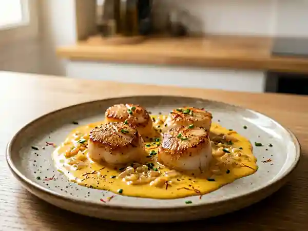 Délicieuses Coquilles Saint-Jacques aux Échalotes et Safran - Photo de présentation