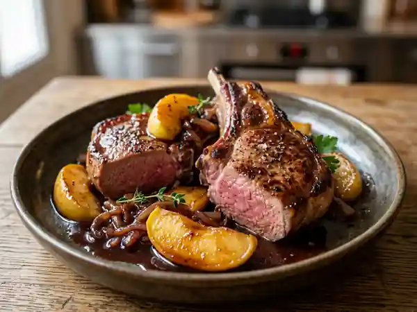Marcassin poêlé, pommes fondantes et vin rouge - Photo de présentation