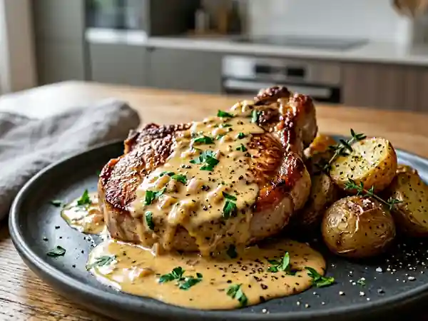 Côtes de porc à la Vicquoise, sauce crémeuse - Photo de présentation