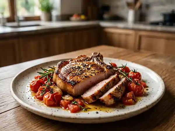 Côtes de porc juteuses aux tomates et romarin - Photo de présentation