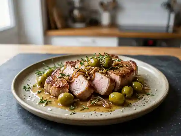 Côtes de porc juteuses aux olives et romarin - Photo de présentation