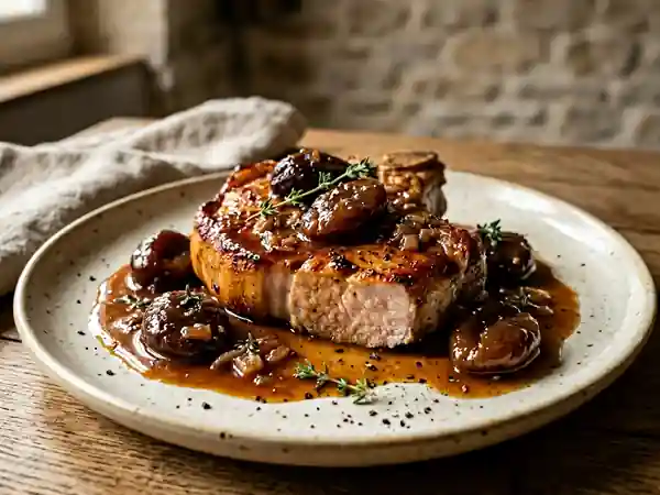 Côtes de porc fondantes au Vouvray et pruneaux - Photo de présentation