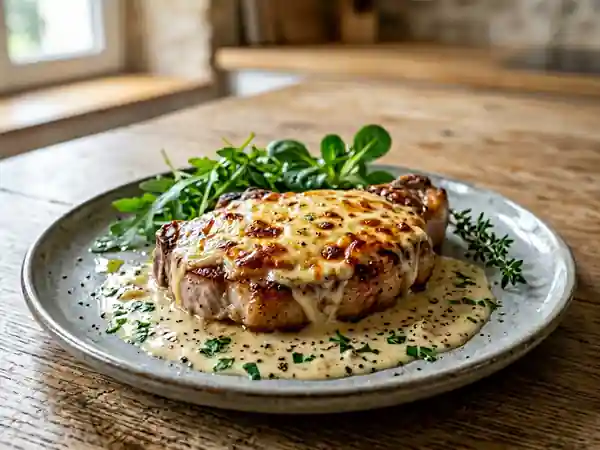 Côtes de porc gratinées au gruyère fondant - Photo de présentation