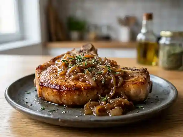 Côtes de porc fondantes aux oignons caramélisés - Photo de présentation