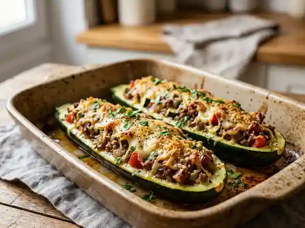 Courgettes farcies au four et fromage fondu - Photo de présentation