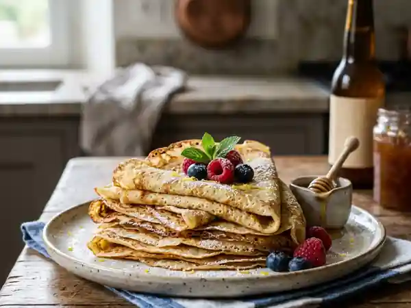 Délicieuses crêpes légères à la bière pour un petit déjeuner gourmand - Photo de présentation