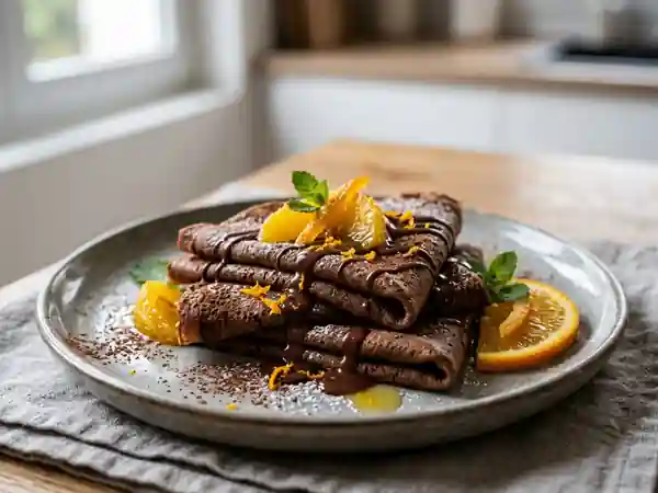 Crêpes fondantes au cacao et zestes d'orange - Photo de présentation