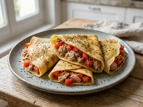 Délicieuses crêpes salées à la tomate et au thon, faciles et rapides - Photo de présentation