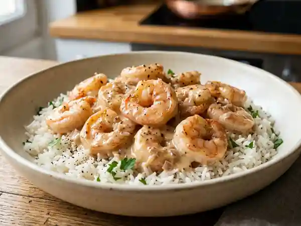 Crevettes crémées et flambées au whisky - Photo de présentation