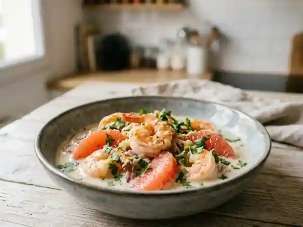 Délicieuses Crevettes au Pamplemousse et Lait de Coco - Photo de présentation