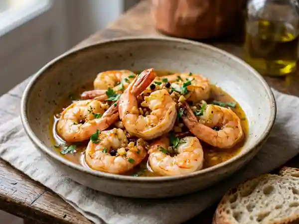 Crevettes sautées à l'ail et réduction de bière - Photo de présentation
