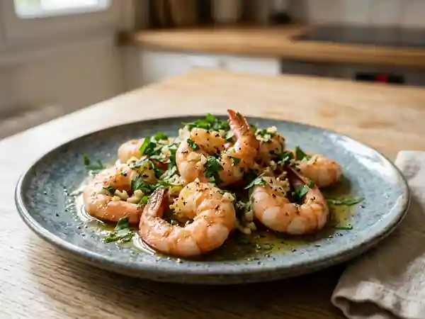 Crevettes sautées à l'ail et persillade - Photo de présentation
