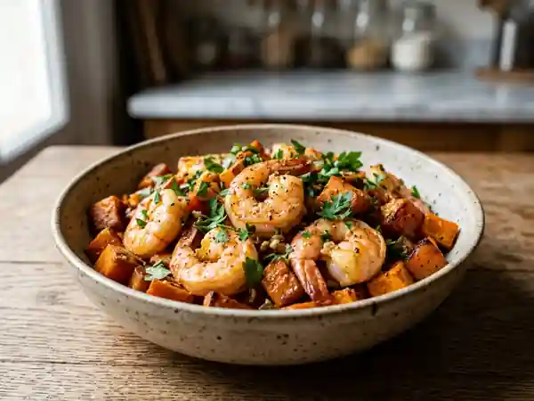 Poêlée de crevettes et patates douces au paprika - Photo de présentation