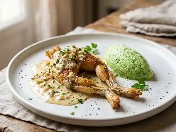 Grenouilles à la crème d'ail et mousse de persil - Photo de présentation