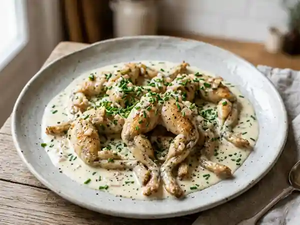 Grenouilles fondantes à la crème et ciboulette - Photo de présentation