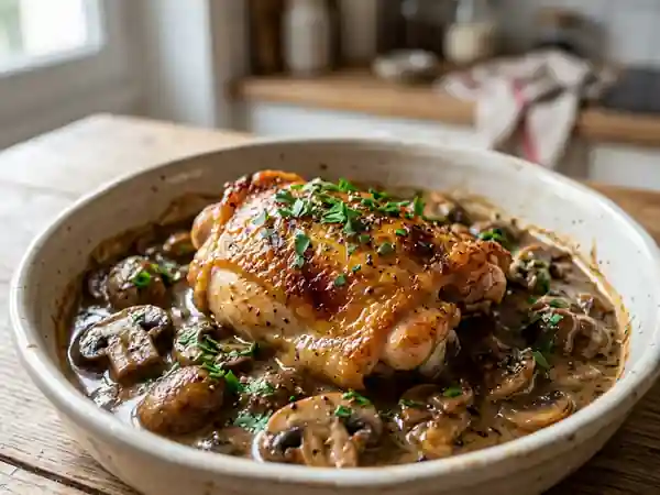 Poulet fondant au rhum et champignons - Photo de présentation