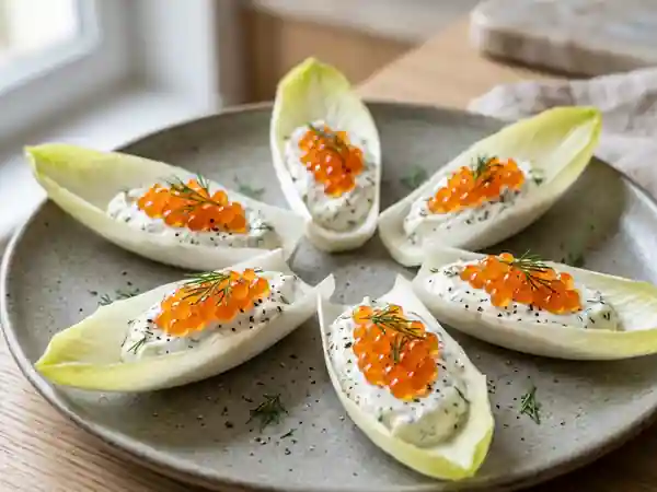 Délicieuses Endives au Carré Frais et Œufs de Saumon : Entrée Fraîche et Raffinée - Photo de présentation