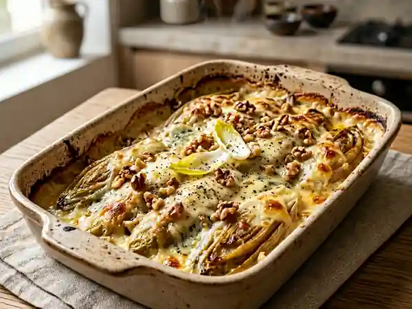 Endives fondantes au Roquefort et noix - Photo de présentation