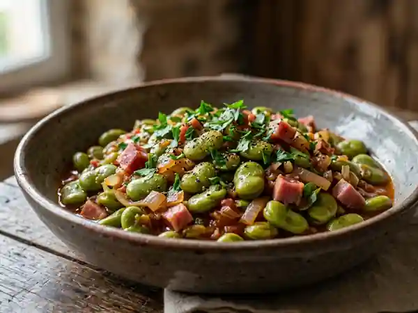Fèves catalanes fondantes au jambon serrano - Photo de présentation