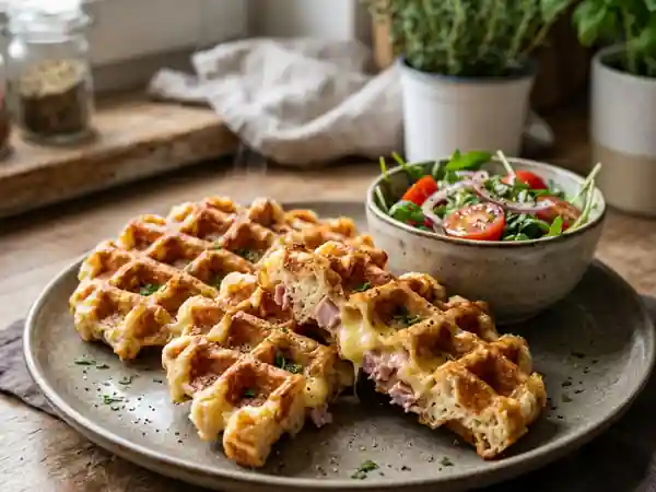 Gaufres croustillantes au jambon et gouda fondant - Photo de présentation