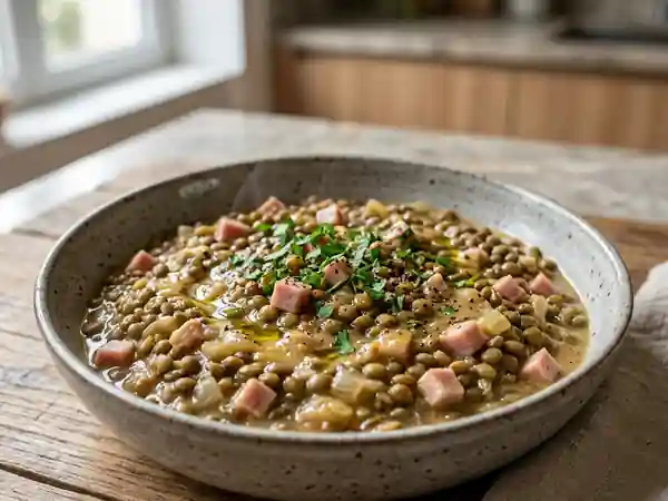 Lentilles crémeuses à la moutarde et jambon - Photo de présentation