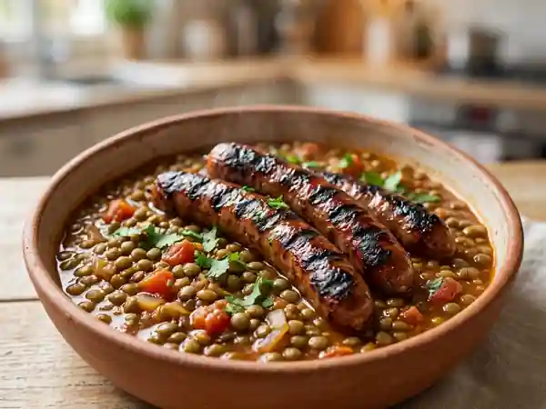 Lentilles onctueuses aux merguez épicées - Photo de présentation